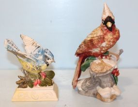 Handpainted Porcelain Figurine of Redbird, Porcelain Figurine of Blue Bird