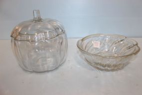 Glass Bowl, Glass Covered Pumpkin Jar