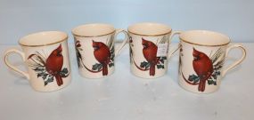 Four Lenox Winter Greetings Cardinal Mugs