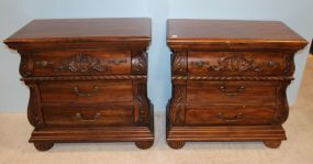 Pair of Carved Three Drawer Night Stands