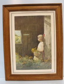 Print of Young Girl Holding Basket