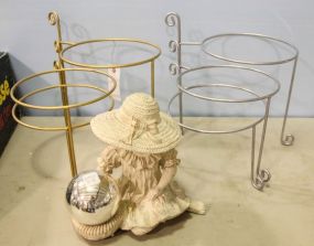 Two Plated 3 Tier Stands, Ressin Girl with Ball