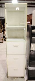 White Cabinet with Upper Glass Door, Three Lower Drawers