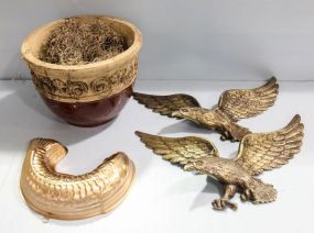 Copper Fish, Two Brass Eagles, and Platter