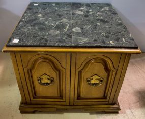 Marble Top Square End Table with Two Doors