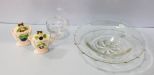 Clear Glass Center Bowl, Sherbet, Grape Pattern Sugar and Creamer