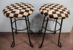 Two Small Metal Stools with Black and White Seats