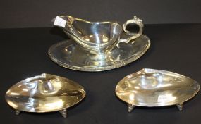 Two Silverplate Dishes in the Shape of Clams, Silverplate Gravy Bowl