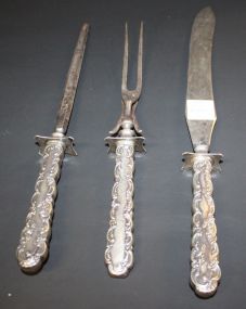 Three Piece Silverplate Carving Set with Elaborate Handles