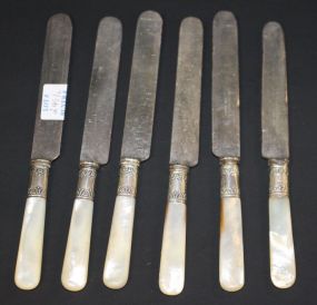 Set of Six Landers Frary and Clark Atna Works Mother-Of-Pearl Handle, Sterling Handled Knives