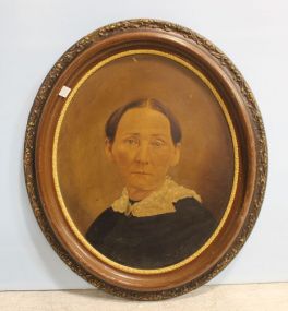 Oil on Board Portrait of Woman in Carved Oval Frame