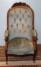 Walnut Victorian Blue Upholstered Armchair