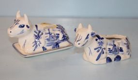 Cow butter Dish, and Spooner