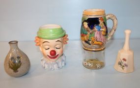 Inareo Painted Clown Vase, Bell, Inesco Mug/ Glass with Dice, Vase