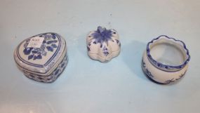 Three Small Blue and White Porcelain Boxes