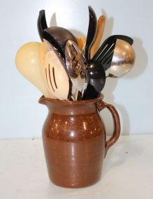 Crock Pitcher with Kitchen Utensils