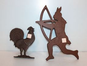 A Metropolitan Museum of Art Reproduction Cast Iron Indian Plaque and Cast Iron Rooster Plaque