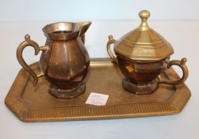 Brass Sugar and Creamer with Under tray