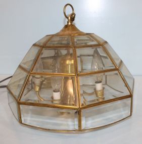 Brass and Beveled Glass Hanging Chandelier