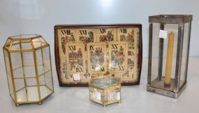 Metal and Glass Candleholders, Two Brass and Glass Boxes, Tray