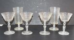 Set of Four Etched Wine Glasses, Two Water Glasses