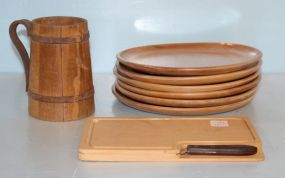 Five Wood Plates, Wood Cup Holder, Small Chopping Block