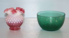 Pink Hobnail Vase, Round Bowl