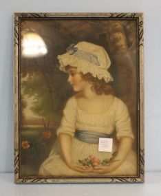 Print of Young Girl Holding Flowers