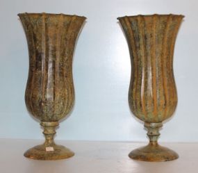 Pair Large Green Tin Vases