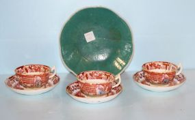 Three Oriental Style Cups/ Saucers and Bowl