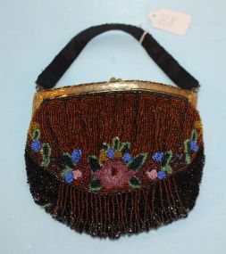 Beaded Purse with Ornate Brass Top