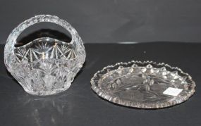 Small Glass Basket and Cut Glass Plate