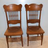 Pair Heavily Carved Oak Kitchen Chairs