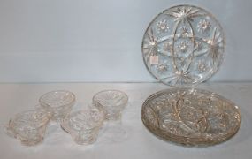 Four Glass Sandwich Trays and Cups