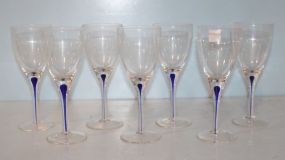 Set of Seven Blue Stem/ Clear Glasses