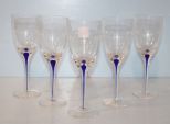 Set of Five Blue Stem/ Clear Glasses