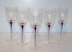 Set of Five Blue Stem/ Clear Glasses