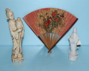 Japanese Figurine, White Ceramic Japanese Figurine, Vintage Fan