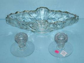 Glass Centerpiece, Pair of Glass Candlesticks