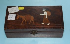 Wood Box with Inlay Men and Donkey