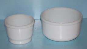 Two White Glass Mixing Bowls