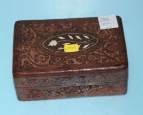 Vintage Carved Box with White Floral Inlay