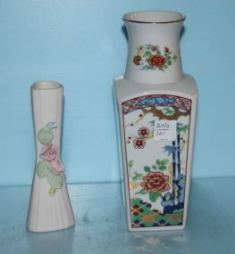 Vintage White Vase with Flowers, Oriental Style Porcelain Vase