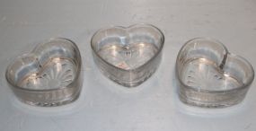 Three Clear Heart Shaped Bowls