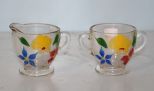 Clear Creamer and Sugar with Hand Painted Flowers