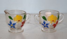 Clear Creamer and Sugar with Hand Painted Flowers