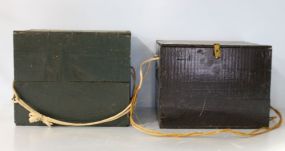 Two Green Wood Advertising Boxes