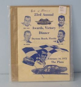Signed Bob Williams, Feb. 16, 1972, Awards Victory Dinner Booklet and Two Signed Pictures