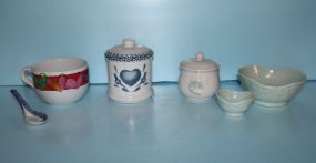 Porcelain Covered Jars, Large Cup, Two Oriental Style Bowls
