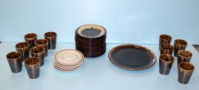 Ceramic Charger and Thirteen Plates, Five Saucers